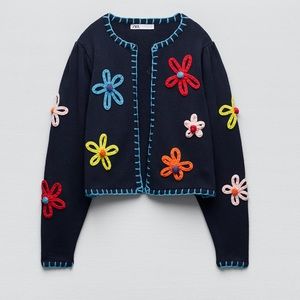 NWT Zara Floral Embroidered Cardigan